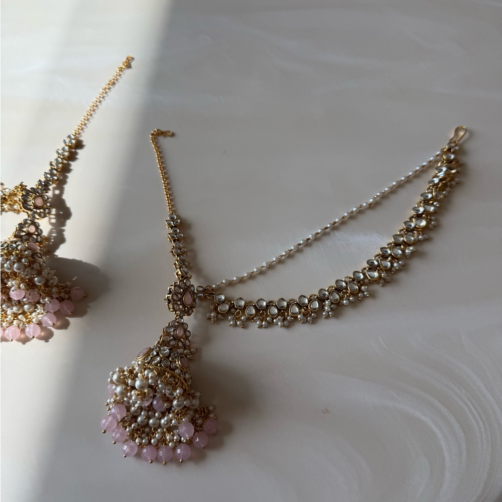 Elegant Indian Gold and Pink Women's Earrings